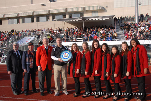 President of the tournament Jeffrey L. Throop, Remo,  Rose Queen  Evanne Friedmann & the royal princesses, ,Band Director of Owasso High School - Londonderry, NH (December 30, 2010) - by QH