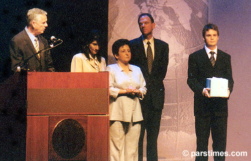 Mayor James Hahn, Shirin Ebadi, Translator, Vice Provost Geoffrey Garrett  - UCLA (May 14, 2004) - by QH