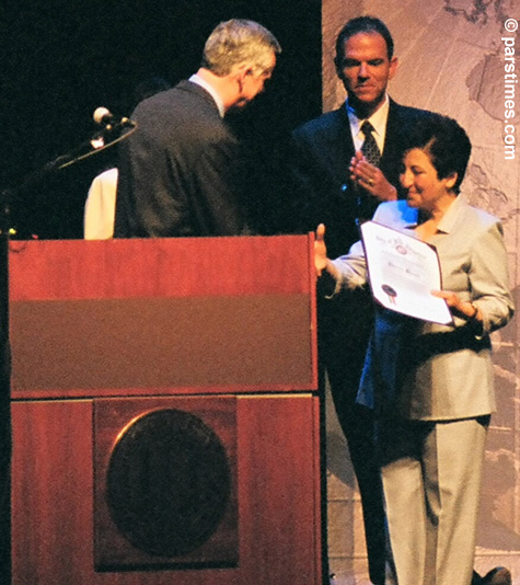 Shirin Ebadi, Mayor James Hahn, Vice Provost Geoffrey Garrett - UCLA (May 14, 2004) - by QH