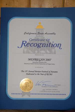 Certificate of Recognition from California State Assembly presented to NIPOC - by QH