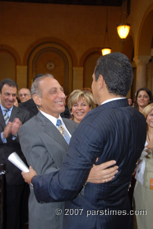 Mayor Antonio Villaraigosa & Beverly Hills Mayor elect Jimmy Delshad Embracing - LA City Hall (March 16, 2007)- by QH