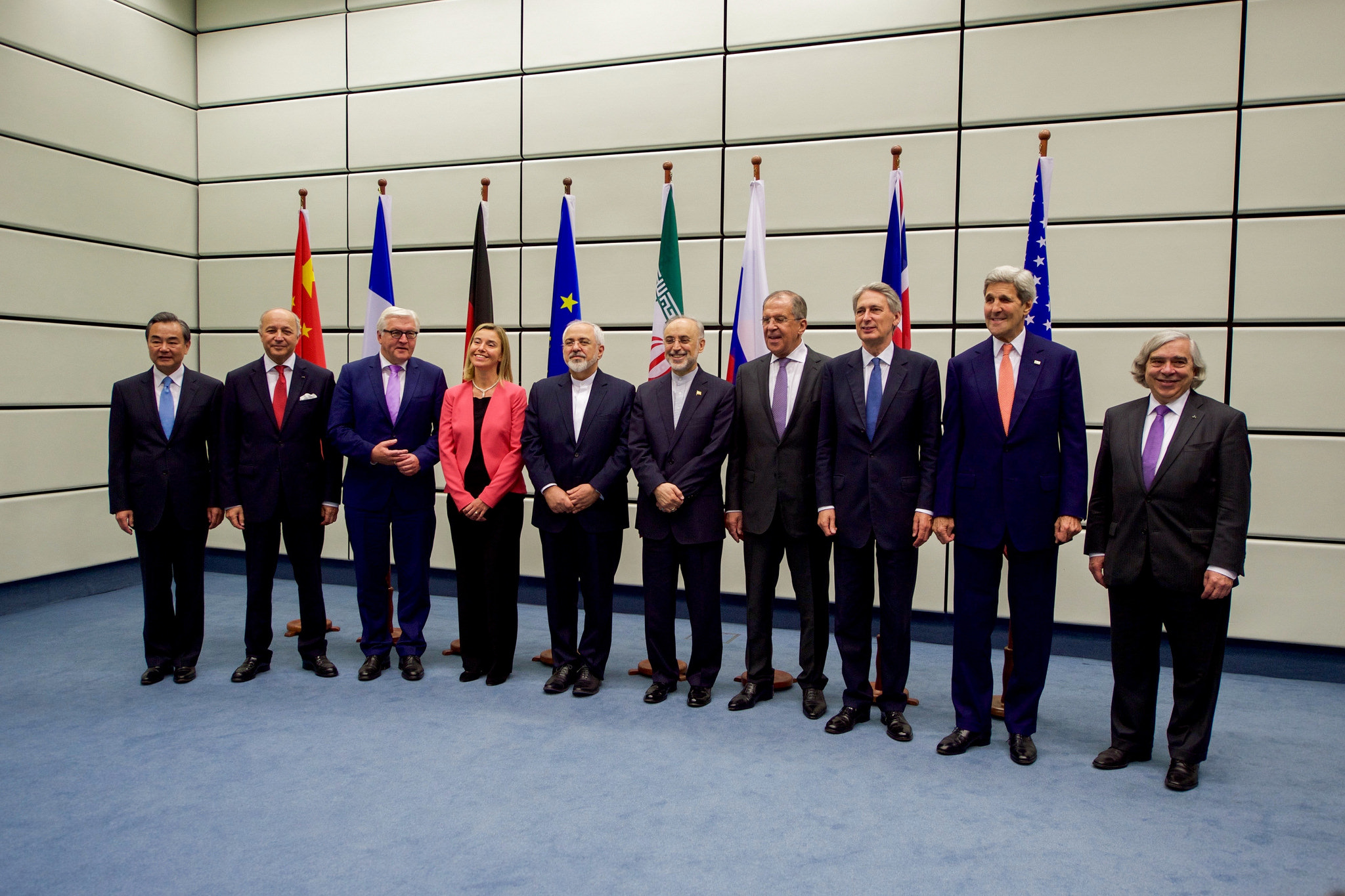 Secretary Kerry Poses for a Group Photo With E.U., P5+1, and Iranian Officials Before Final Plenary of Iran Nuclear Negotiations in Austria - USDOS Photo (July 14, 2015)