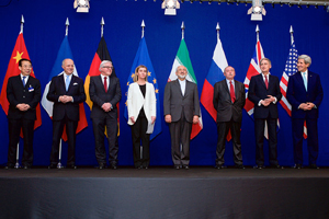 Secretary Kerry Poses for a Photo With P5+1 Leaders and Iranian Foreign Minister Zarif Following Negotiations About Future of Iran's Nuclear Program - USDOS Photo (April 2, 2015)