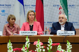 EU High Representative Mogherini and Iranian Foreign Minister Zarif Are Pictured During Final Plenary of Iran Nuclear Negotiations With Iranian Officials - USDOS Photo (July 14, 2015)