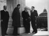 Prime Minister Mohammad Mossadegh of Iran on the steps of the Supreme Court Building.