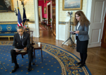 President Barack Obama is briefed by Sahar Nowrouzzadeh, Director for Iran, NSC, before taping a Nowruz message - March 18, 2016 - WH Photo