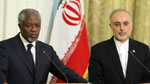 Kofi Annan at a joint press conference with Iranian Foreign Minister Ali Akbar Salehi in Tehran, April 11, 2012.
