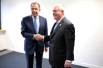 Secretary Tillerson shakes hands with Russian Foreign Minister Sergey Lavrov - USDOS Photo, February 16, 2017