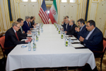 Secretary Kerry, Iranian Foreign Minister Zarif, Respective Advisers Sit Together Before Meeting in Austria About Implementation of Plan Controlling Iran's Nuclear Program - USDOS Photo - January 16, 2016