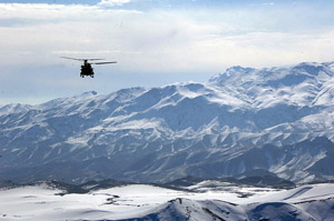 CH-47 Chinook helicopters flying over the Eastern Afghanistan Mountains - DOD 