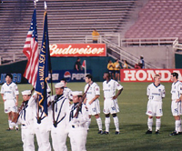 San Jose Quake Player Khodadad Azizi (No. 11 far left) at the Rose Bowl (August 30, 2000)