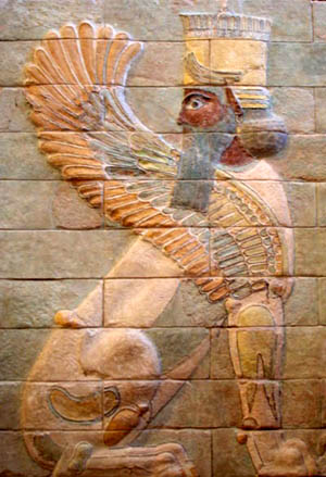 Winged sphinx from Darius' palace at Susa, Louvre Museum - Public domain image