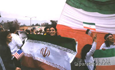 Iranian football fans at the Rose Bowl (January 16, 2000)