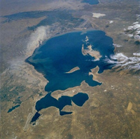 Aral Sea lies between Kazakhstan and Uzbekistan - NASA 1995