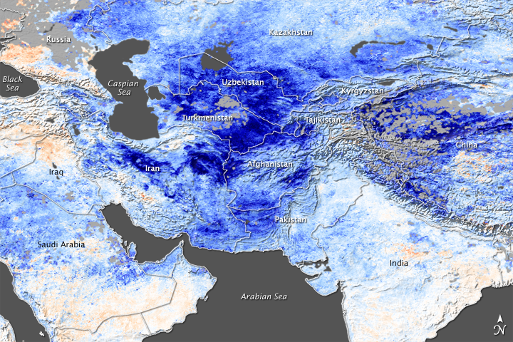 Cold Snap in Southwest Asia - NASA (January 17 - 24, 2008)