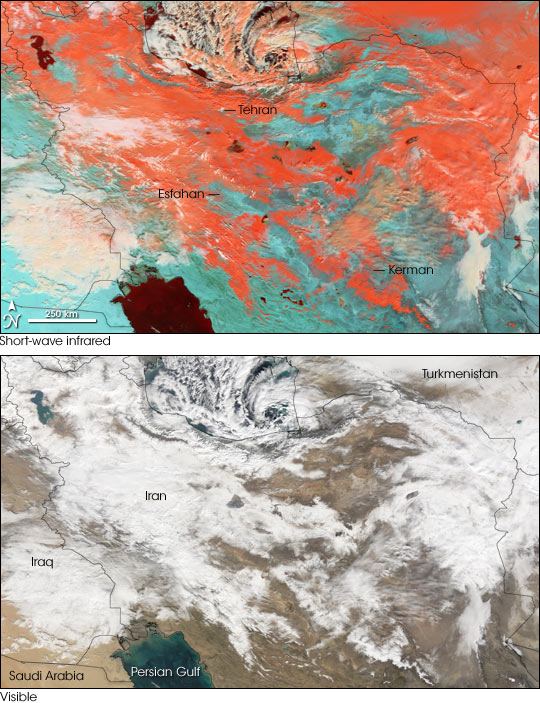 Severe Snow in Iran
- NASA (January 9, 2008)